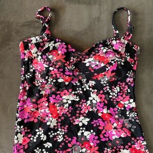 Tankini Top Pink and Black Floral